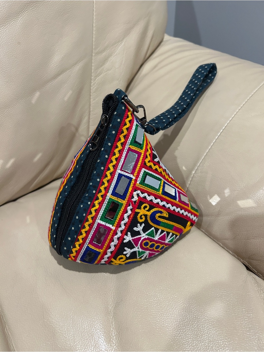 Embroidered Multicolor Triangle Wristlet Clutch